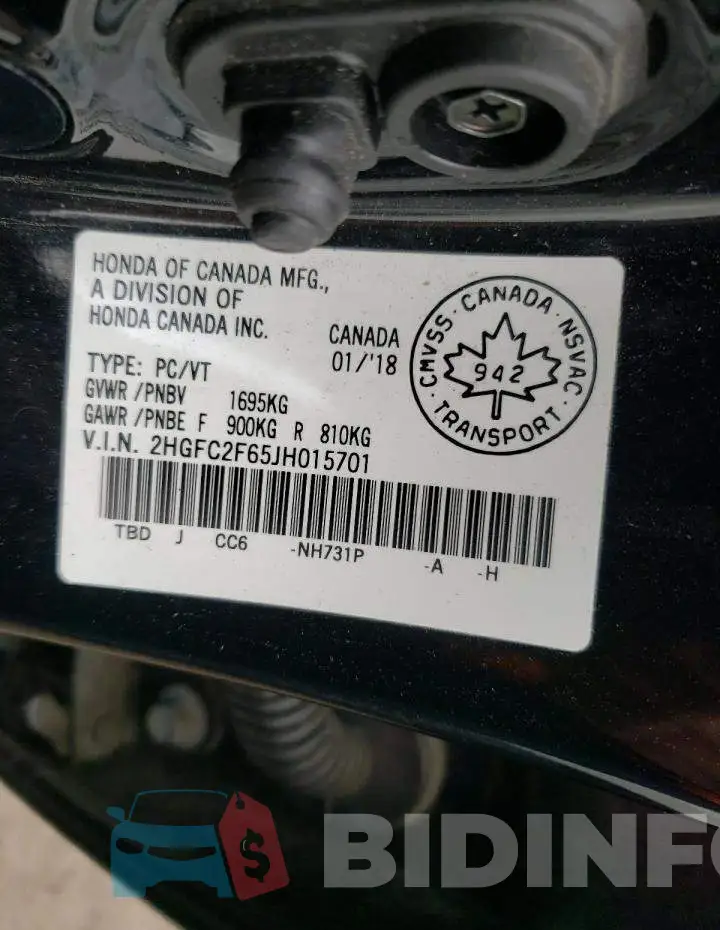 2HGFC2F65JH015701 Photo# 10