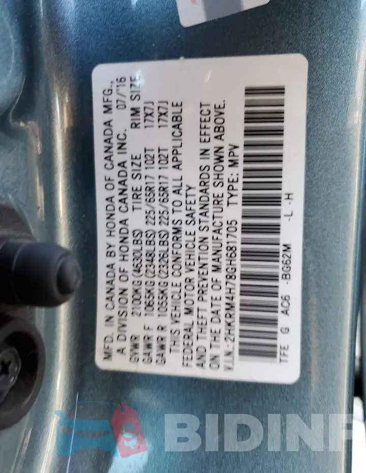 2HKRM4H78GH681705 Photo# 13