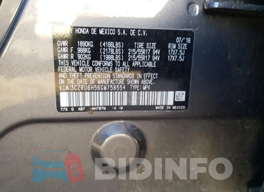 3CZRU6H56GM758554 Photo# 13