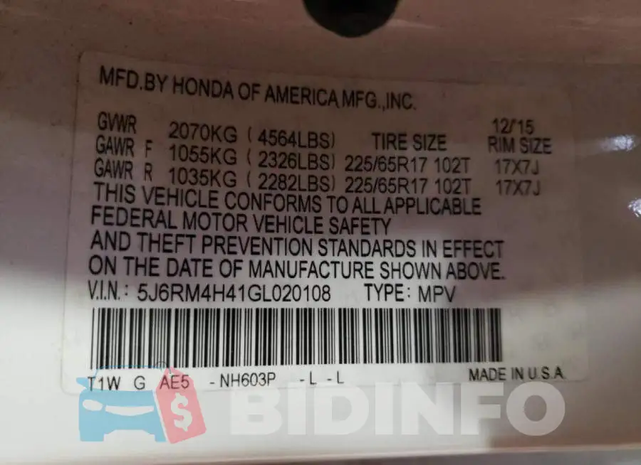 5J6RM4H41GL020108 Photo# 14