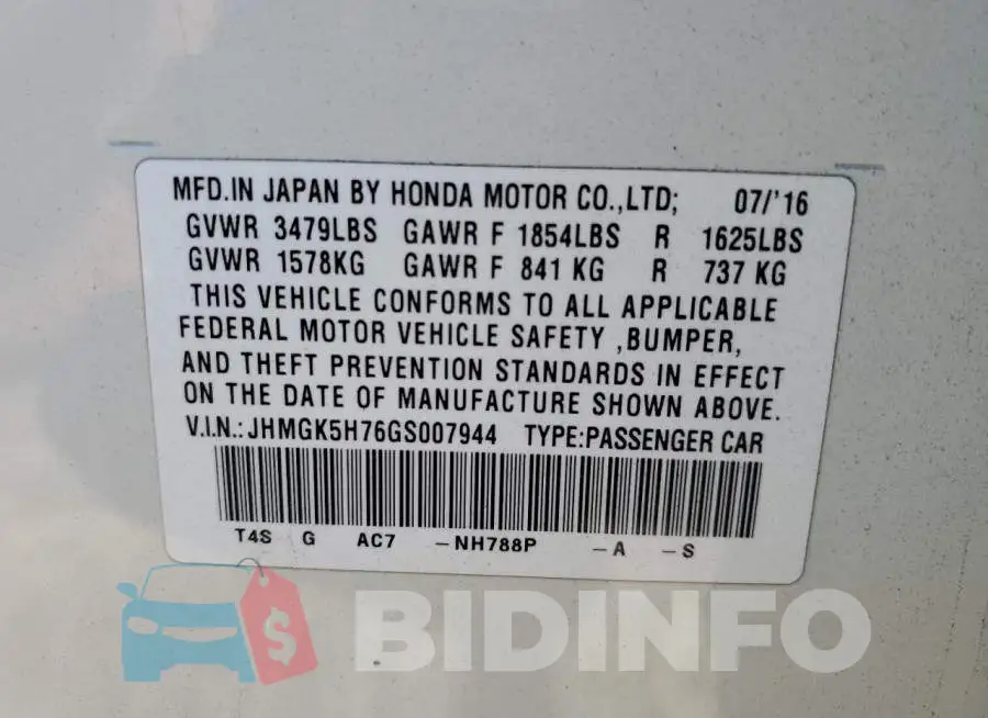 JHMGK5H76GS007944 Photo# 10