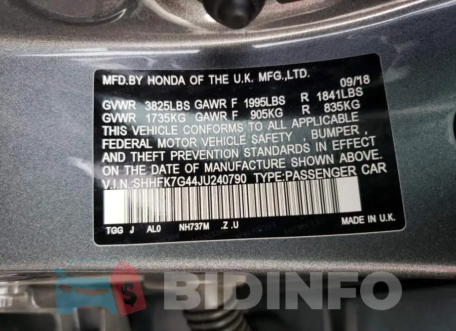 SHHFK7G44JU240790 Photo# 12