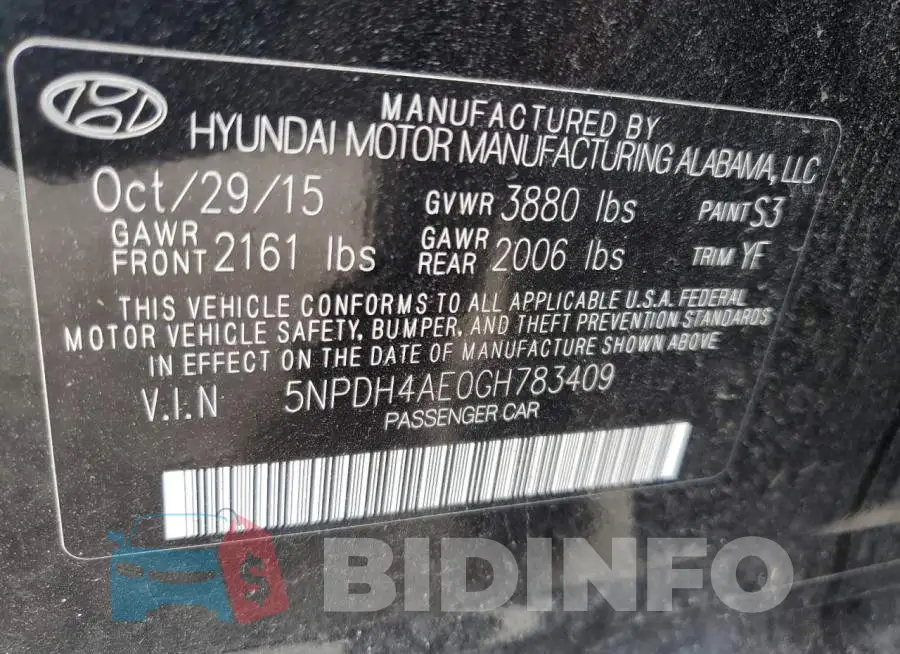5NPDH4AE0GH783409 Photo# 12