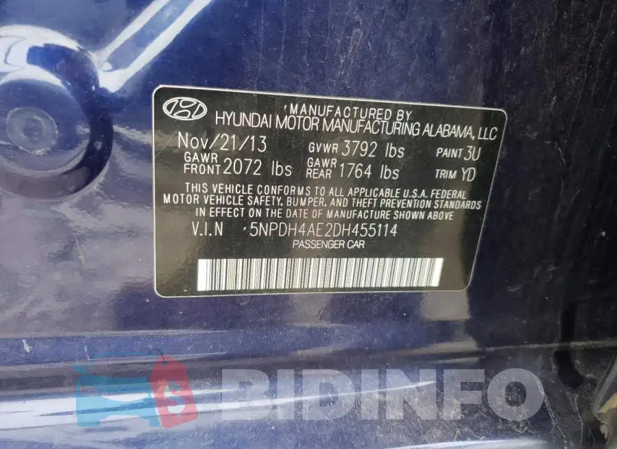 5NPDH4AE2DH455114 Photo# 12