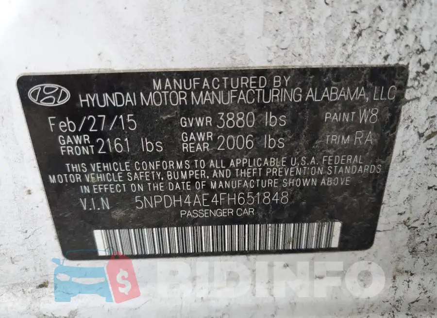 5NPDH4AE4FH651848 Photo# 12