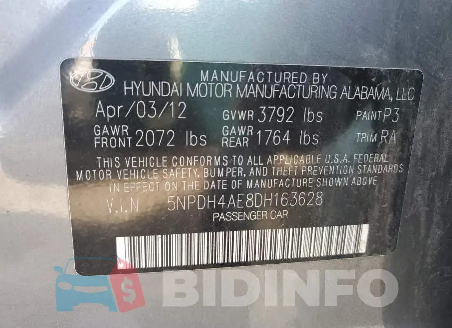 5NPDH4AE8DH163628 Photo# 10