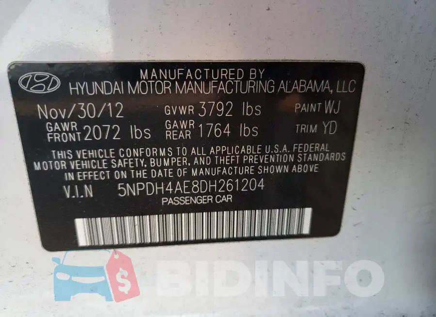 5NPDH4AE8DH261204 Photo# 12