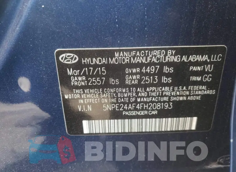 5NPE24AF4FH208193 Photo# 10
