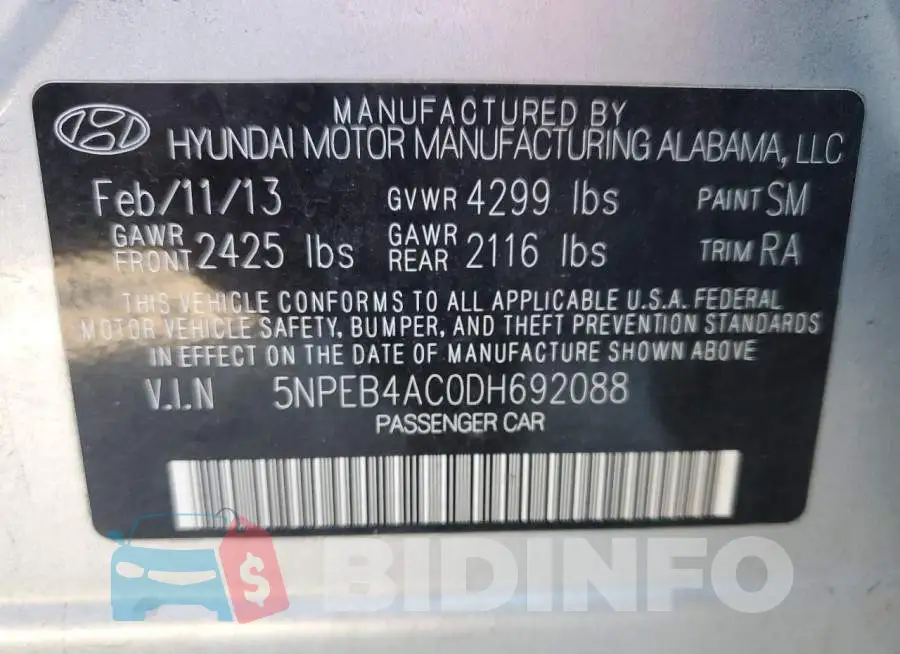 5NPEB4AC0DH692088 Photo# 13