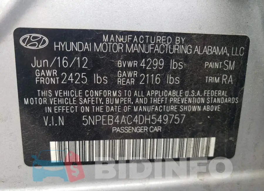 5NPEB4AC4DH549757 Photo# 10