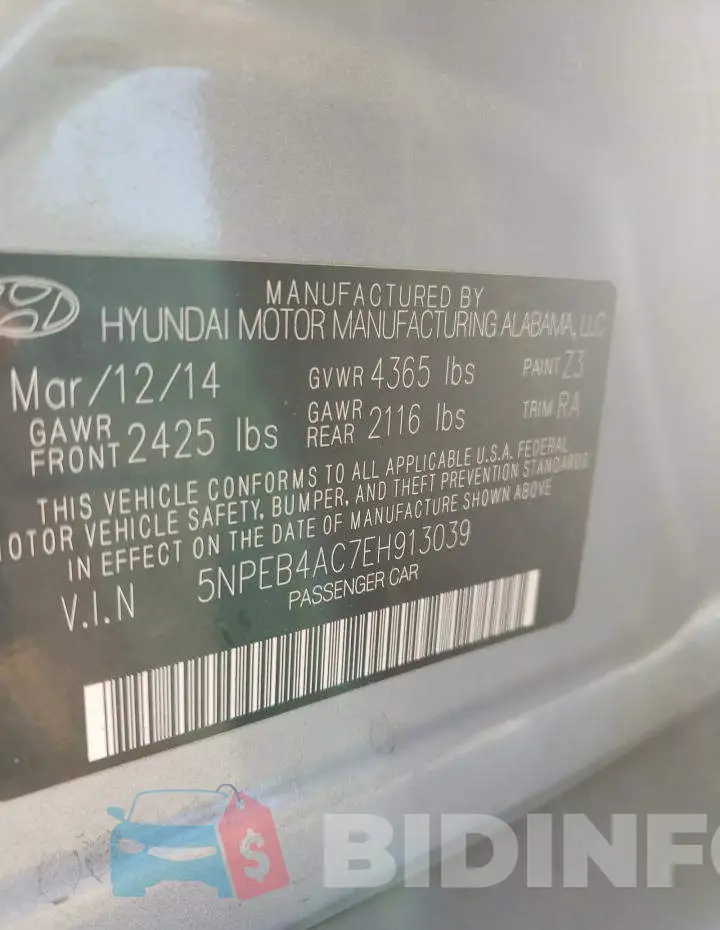 5NPEB4AC7EH913039 Photo# 10