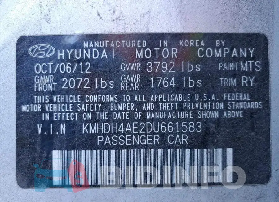 KMHDH4AE2DU661583 Photo# 13