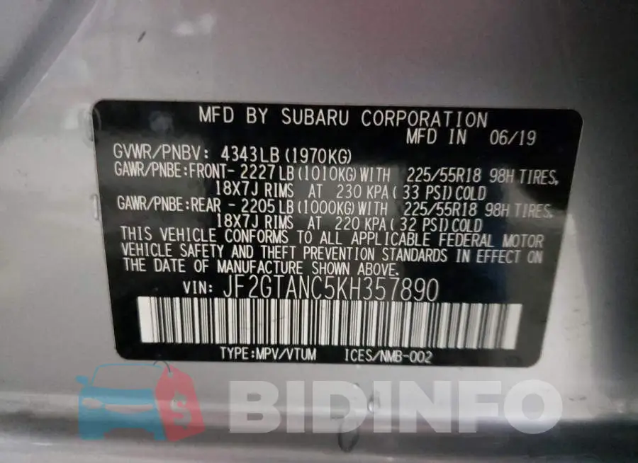 JF2GTANC5KH357890 Photo# 13