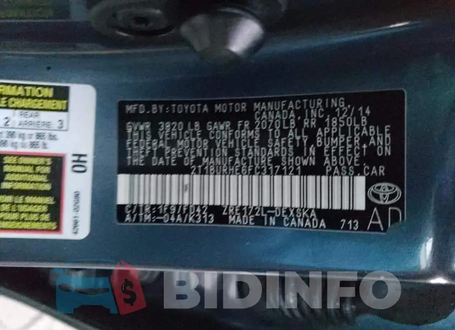2T1BURHE6FC317121 Photo# 12
