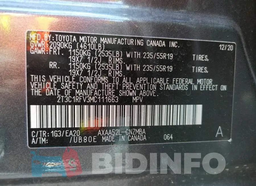 2T3C1RFV3MC111663 Photo# 10