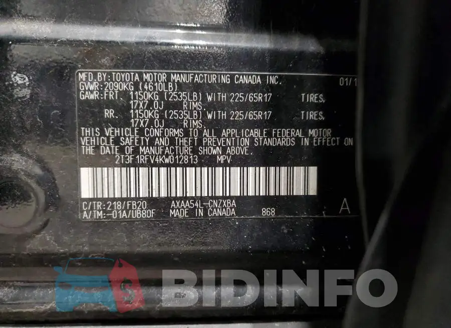 2T3F1RFV4KW012813 Photo# 13