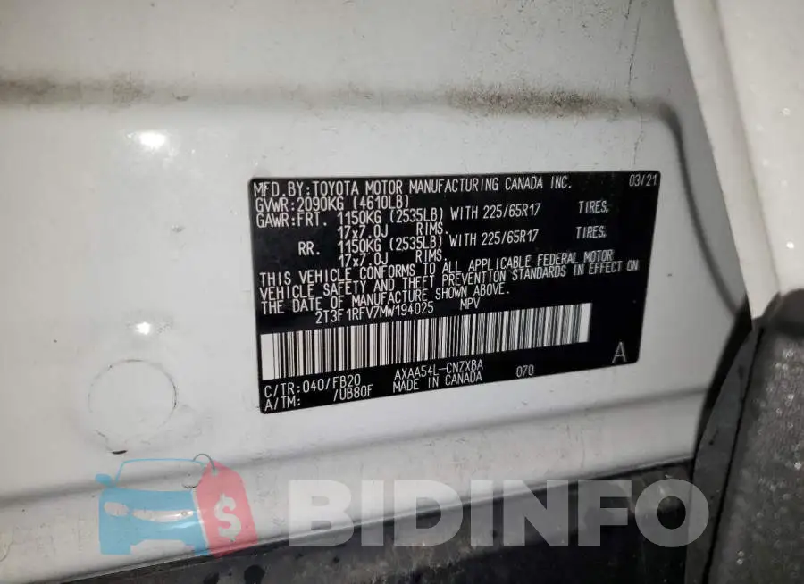 2T3F1RFV7MW194025 Photo# 13