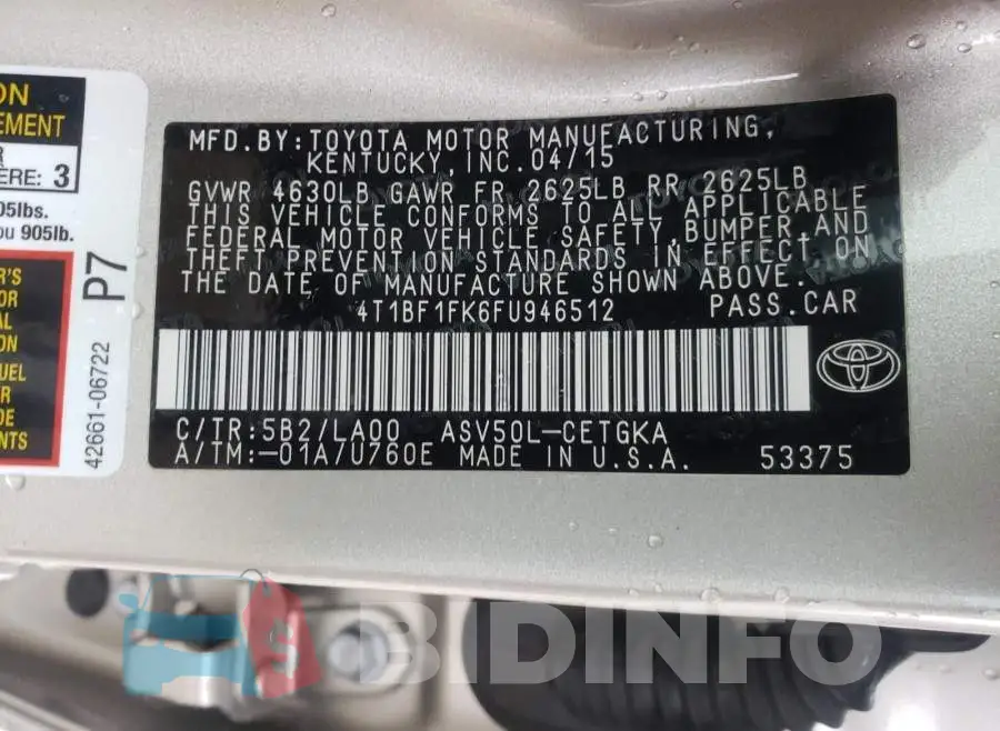 4T1BF1FK6FU946512 Photo# 10