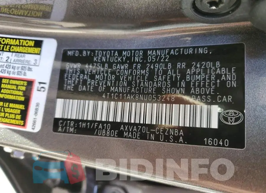 4T1C11AK8NU053248 Photo# 10
