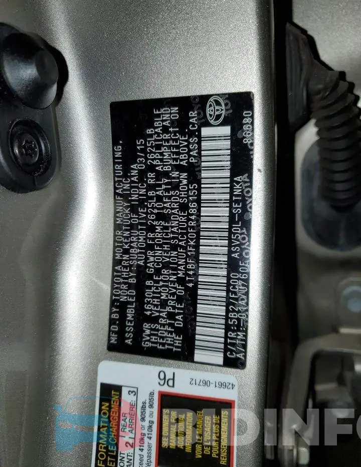4T4BF1FK0FR486155 Photo# 10
