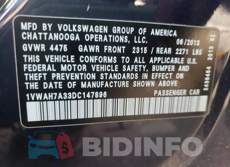 1VWAH7A33DC147896 Photo# 13