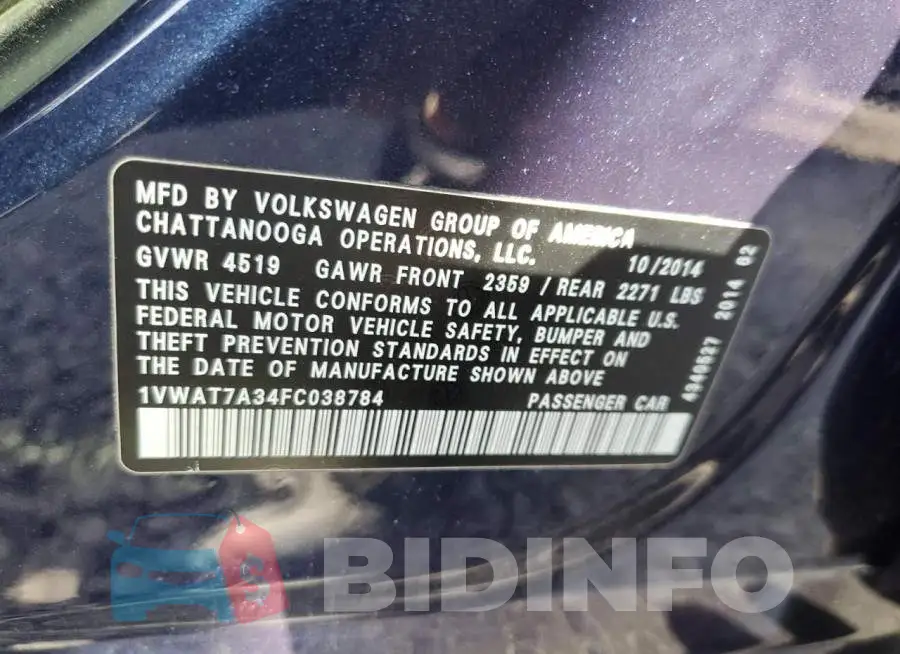 1VWAT7A34FC038784 Photo# 12