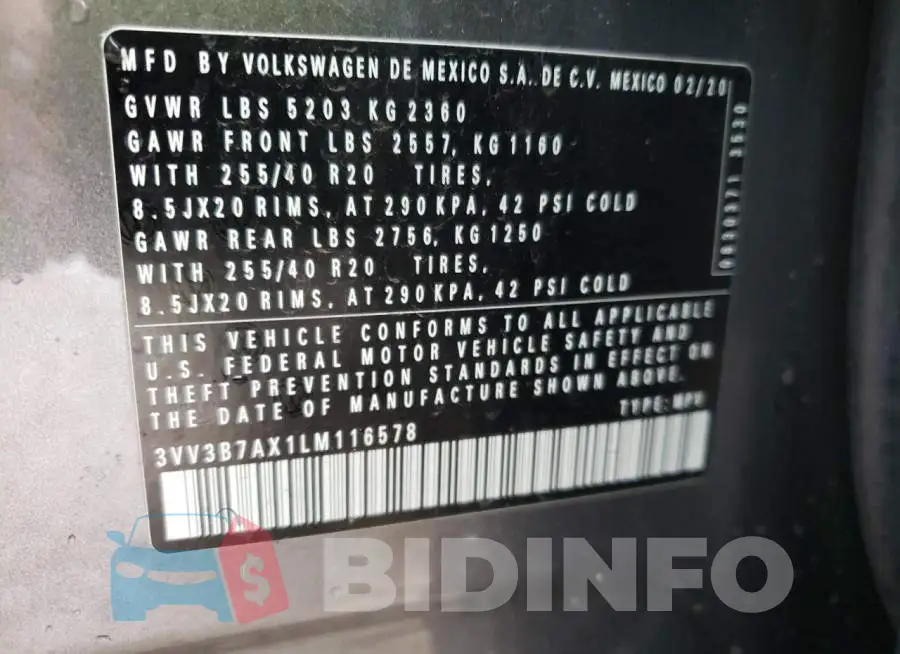 3VV3B7AX1LM116578 Photo# 13