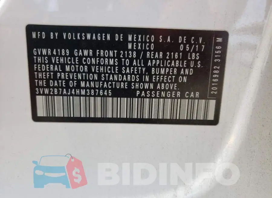 3VW2B7AJ4HM387645 Photo# 10