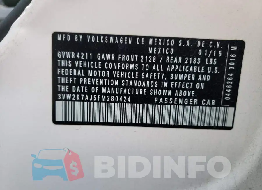 3VW2K7AJ5FM280424 Photo# 12