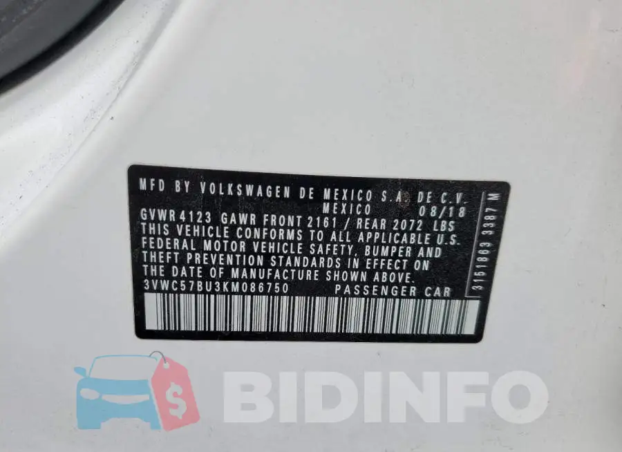3VWC57BU3KM086750 Photo# 10