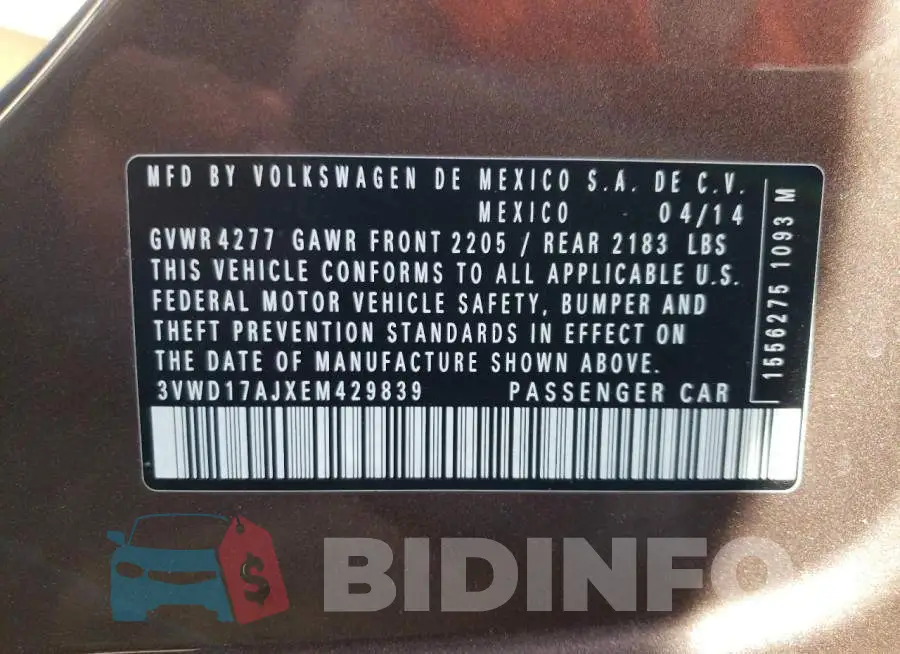 3VWD17AJXEM429839 Photo# 10