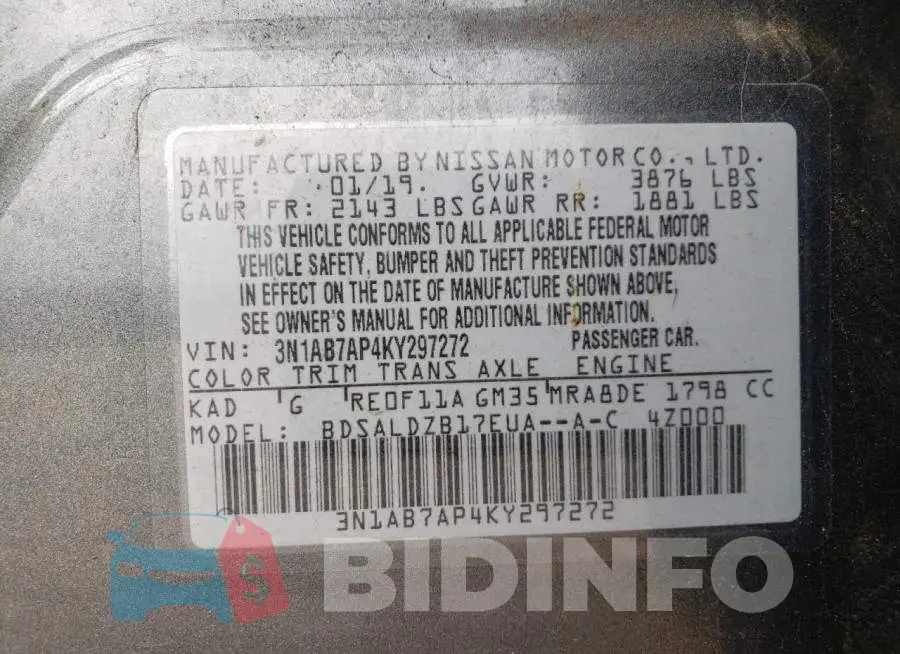 3N1AB7AP4KY297272 Photo# 13