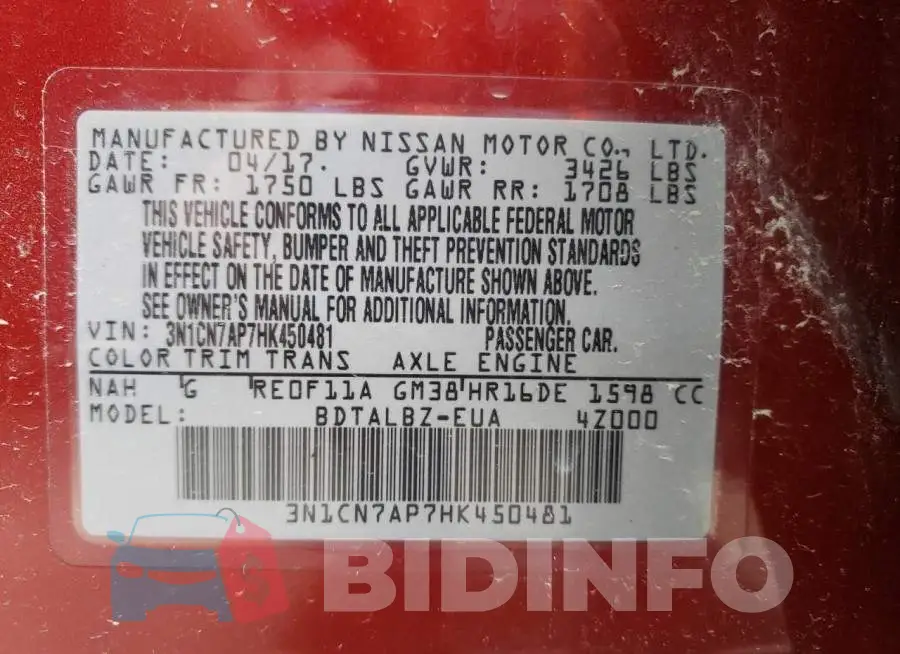 3N1CN7AP7HK450481 Photo# 10