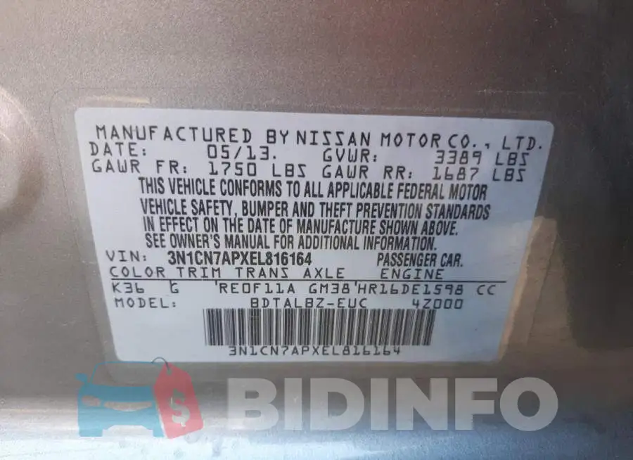 3N1CN7APXEL816164 Photo# 10