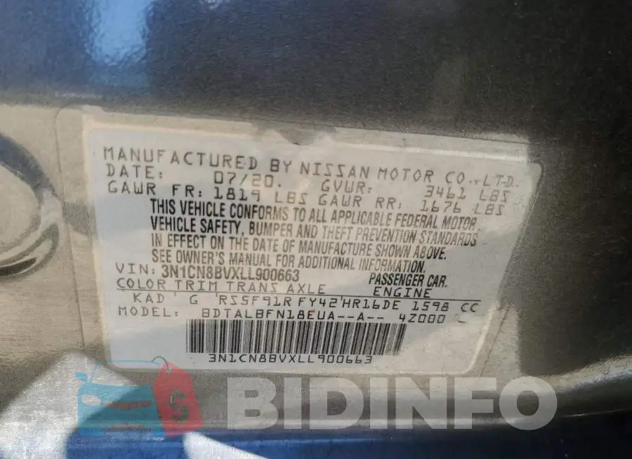 3N1CN8BVXLL900663 Photo# 10