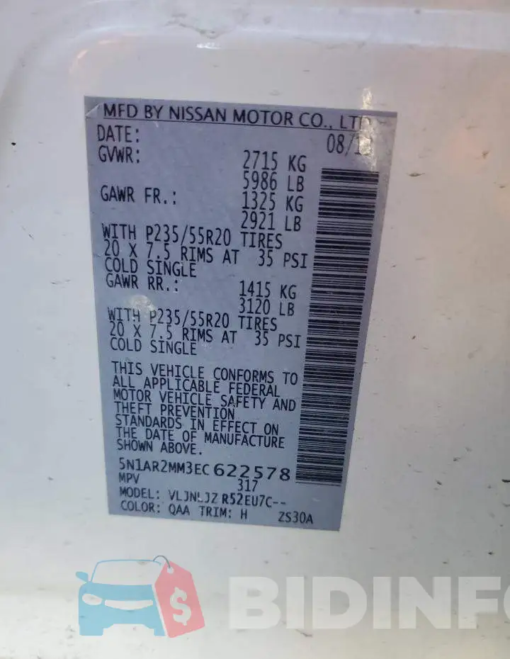 5N1AR2MM3EC622578 Photo# 12