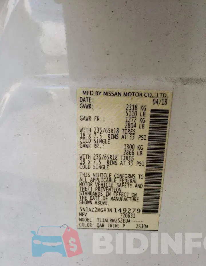 5N1AZ2MG4JN149279 Photo# 10