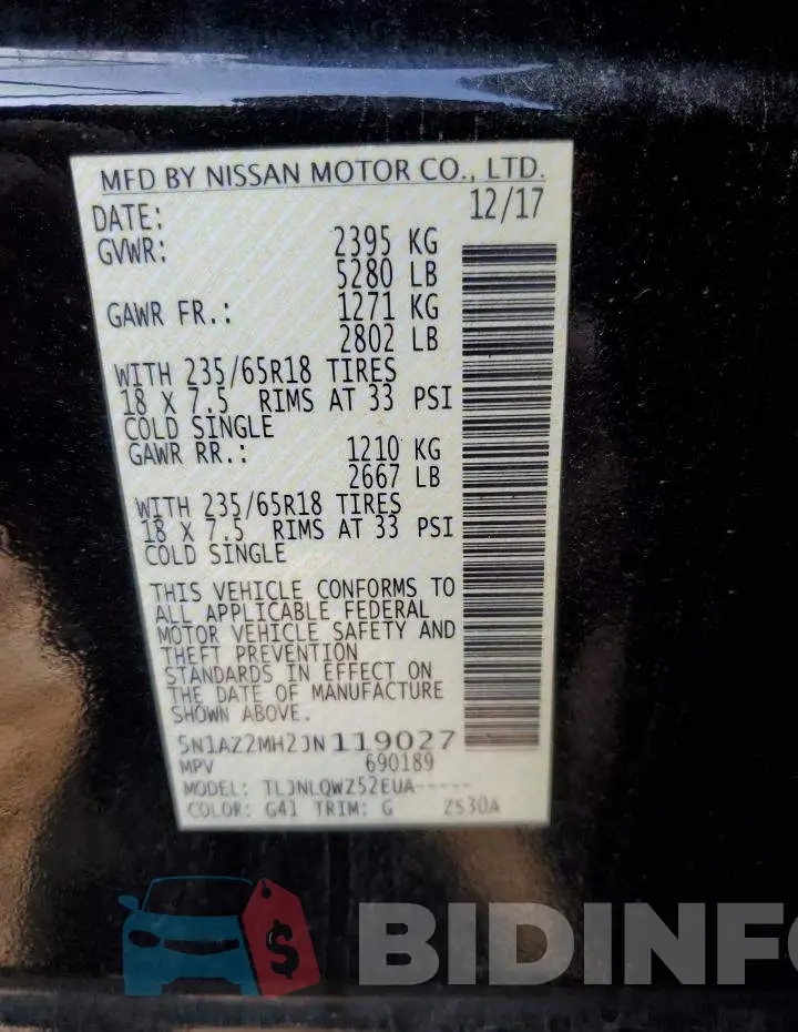 5N1AZ2MH2JN119027 Photo# 10