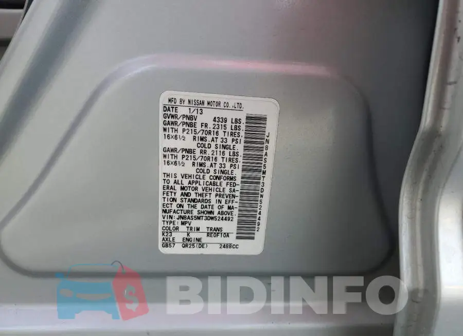 JN8AS5MT3DW524492 Photo# 13