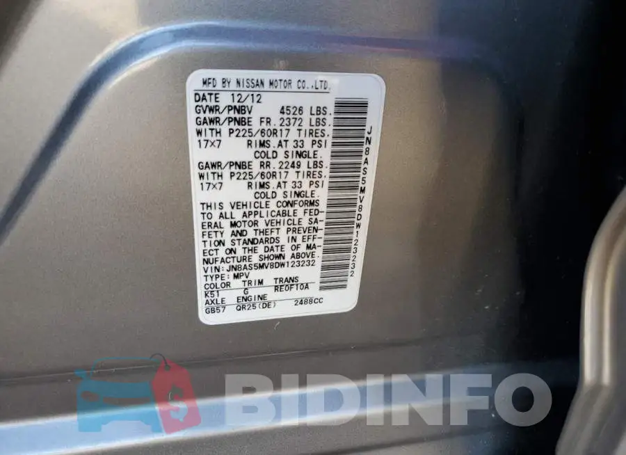 JN8AS5MV8DW123232 Photo# 13
