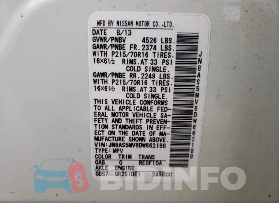 JN8AS5MV8DW662188 Photo# 10