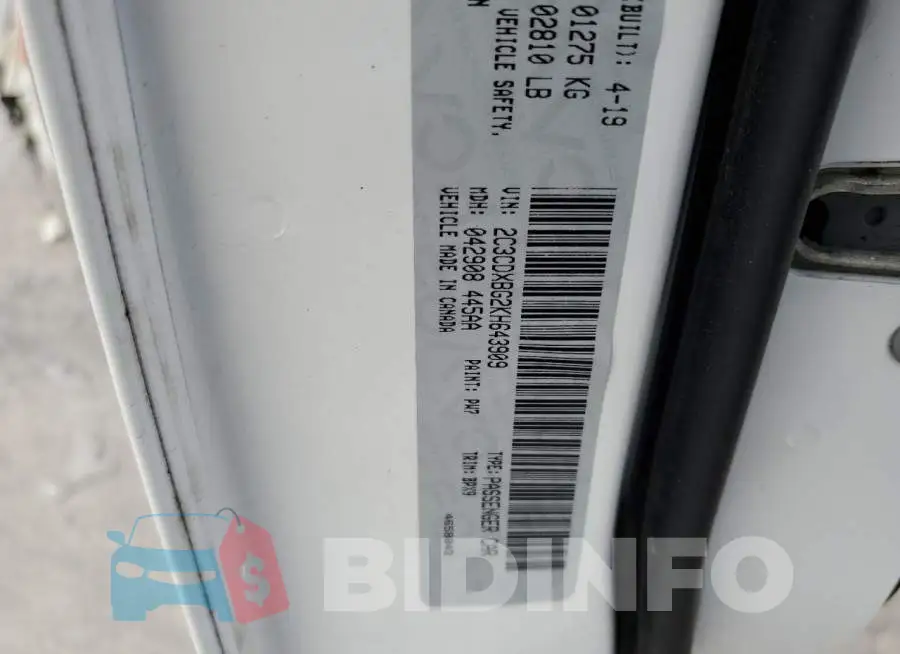2C3CDXBG2KH643909 Photo# 12