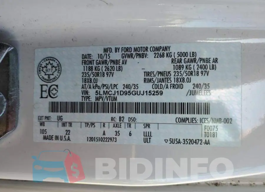5LMCJ1D95GUJ15259 Photo# 13