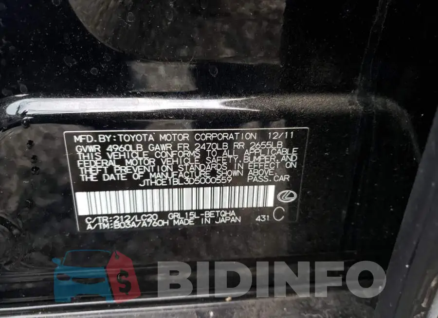 JTHCE1BL3D5000559 Photo# 13