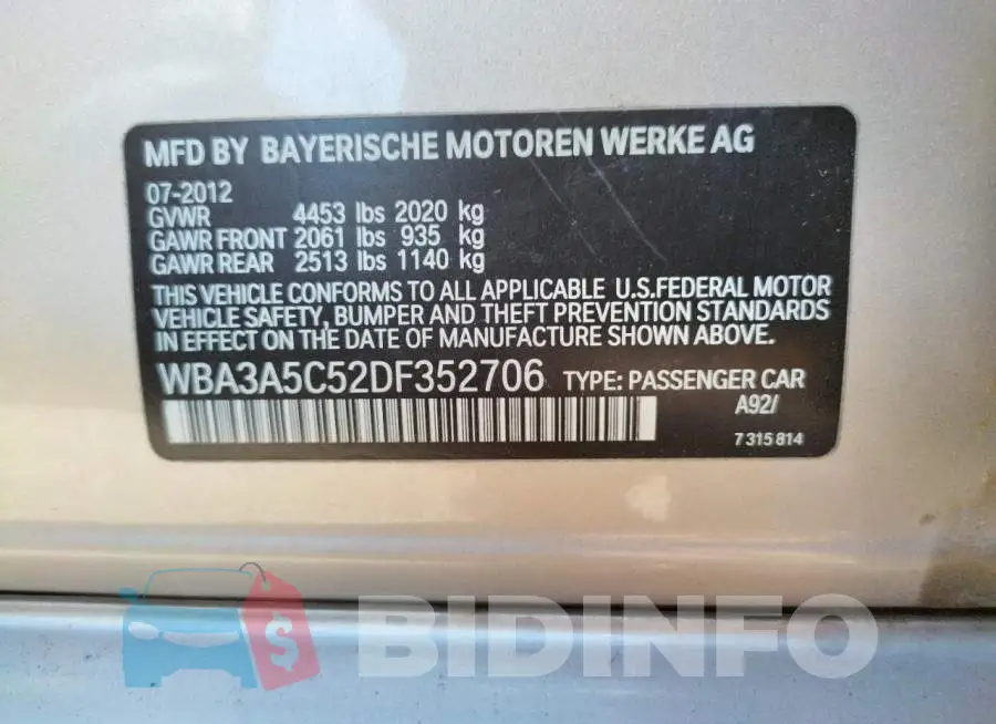 WBA3A5C52DF352706 Photo# 10