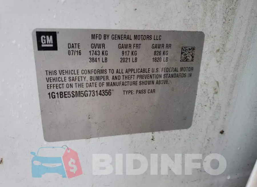 1G1BE5SM5G7314356 Photo# 12