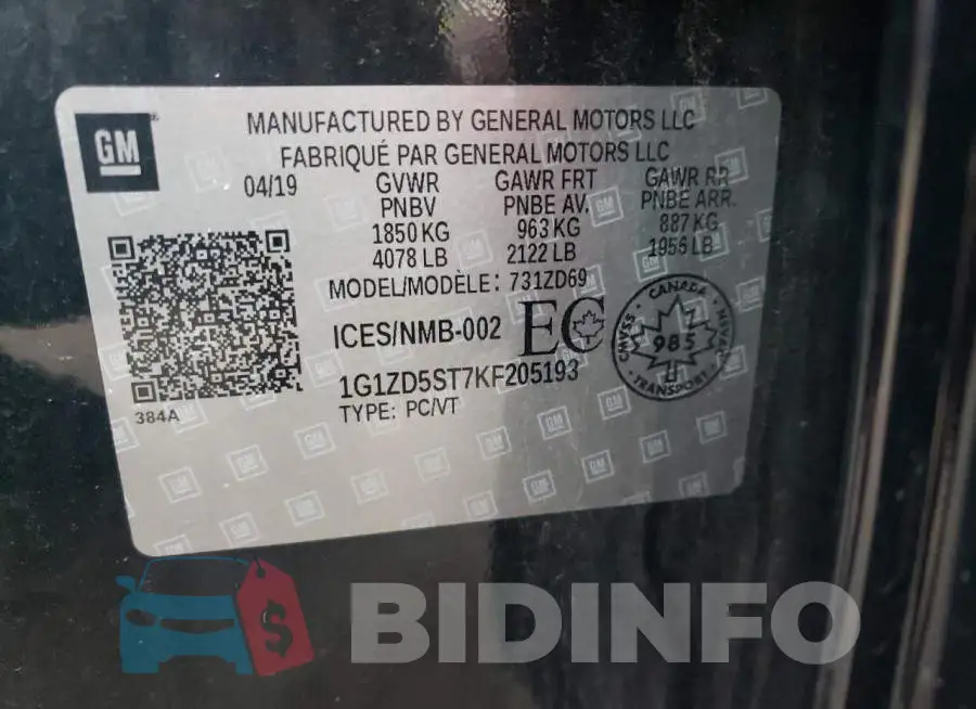 1G1ZD5ST7KF205193 Photo# 13