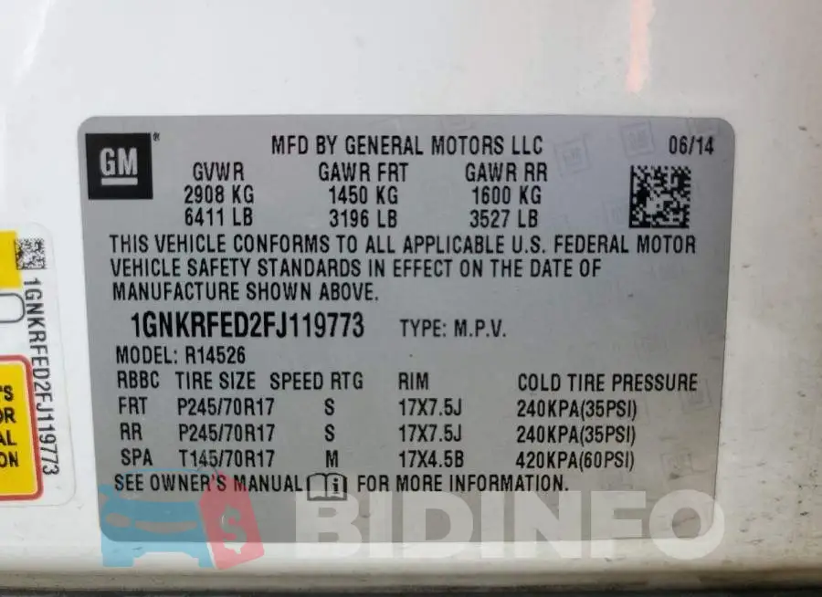 1GNKRFED2FJ119773 Photo# 10