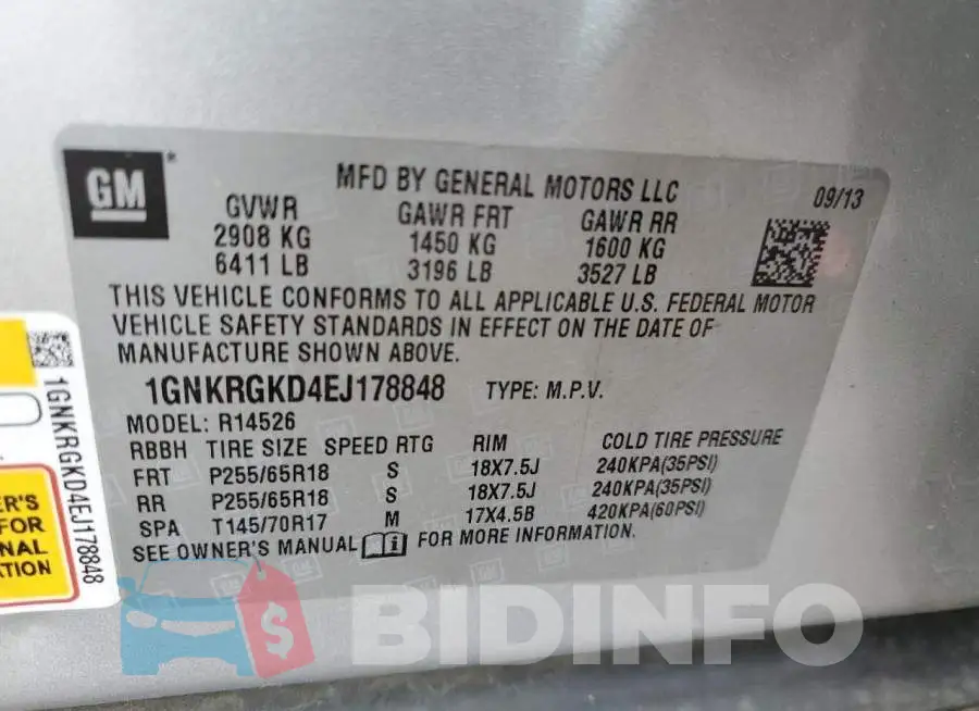 1GNKRGKD4EJ178848 Photo# 13