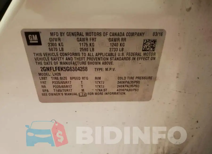 2GNFLFEK5G6304268 Photo# 10